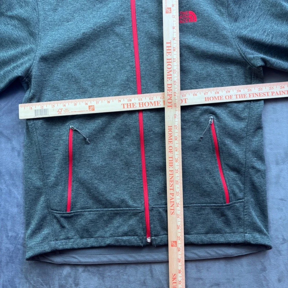 The North Face Mens Full Zip Fleece Jacket Green Red Logo Mock Neck Large